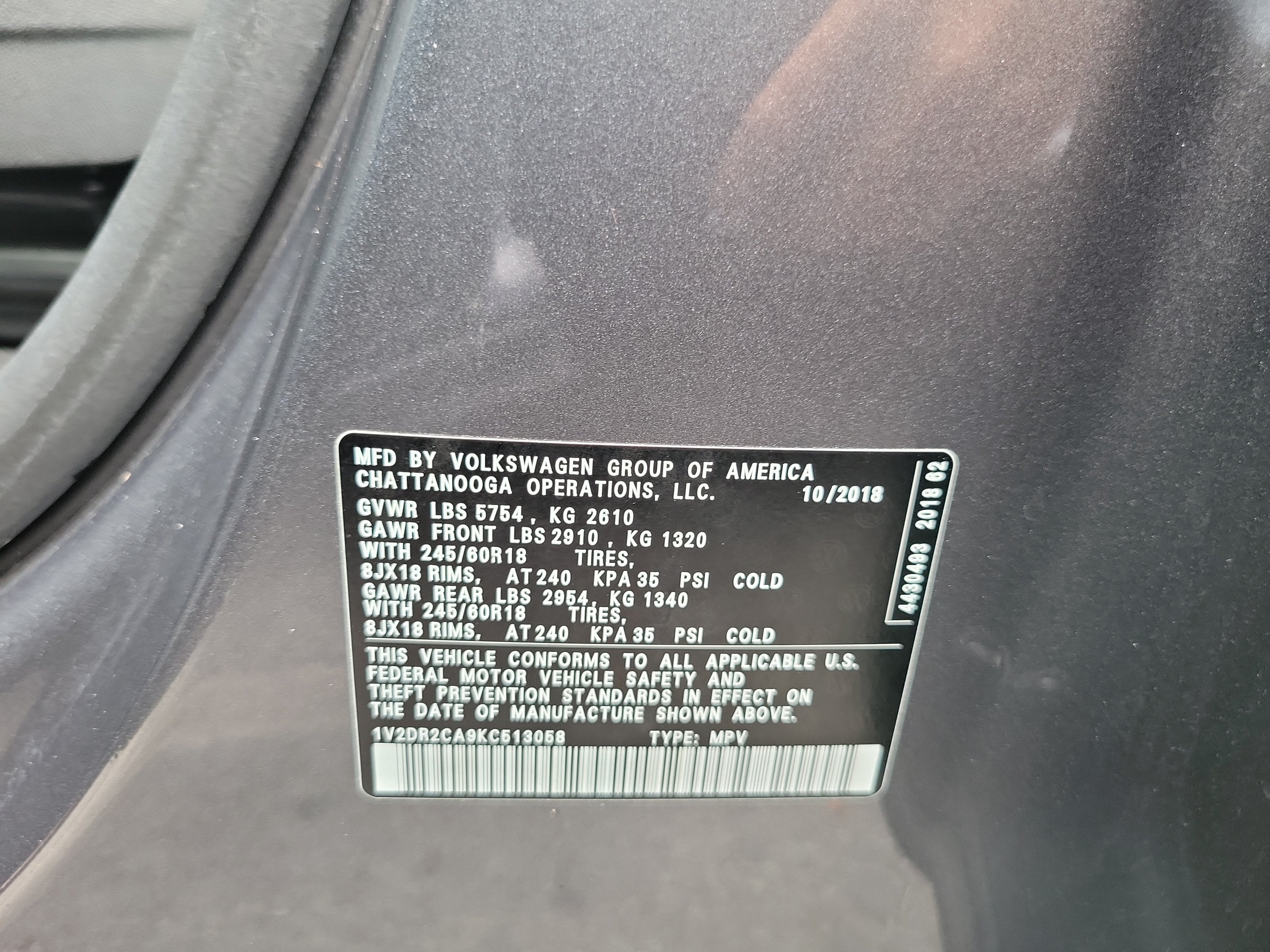 2019 Volkswagen Atlas 3.6L V6 SE