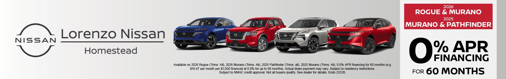 Nissan Pathfinder, Rogue, and Murano 0% APR