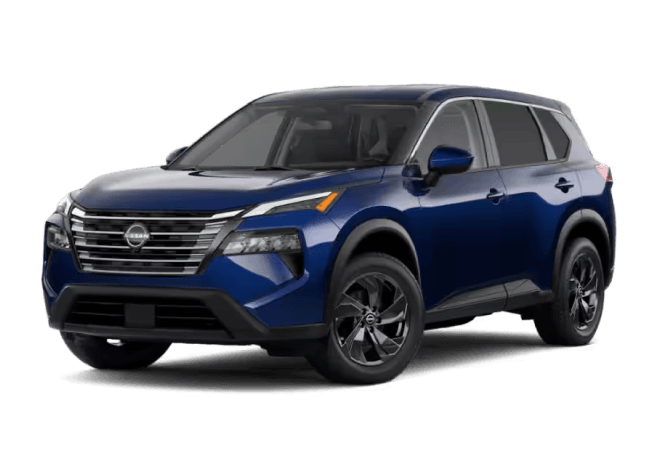 Front three-quarter view of a blue 2027 Nissan Rogue SV.