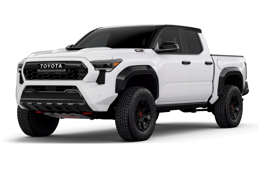 Toyota Tacoma TRD Pro in Ice Cap with Black in three quarter angle.