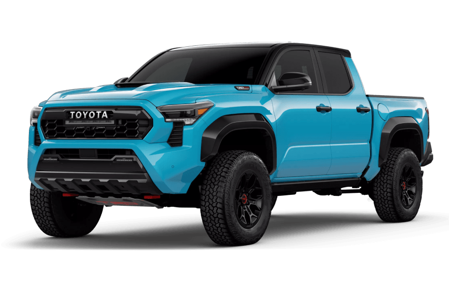 Toyota Tacoma TRD Pro in Wave Maker with Black in three quarter angle.